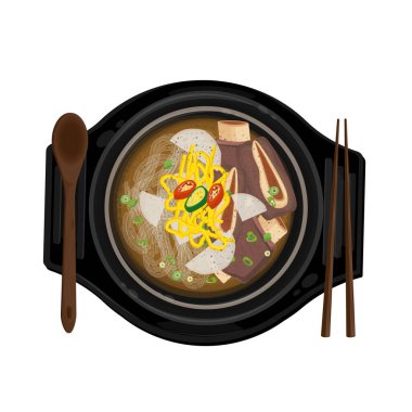 Vektör Illustration Logo Clipart Bir Ttukbaegi üzerinde Galbitang Biftek Kısa Kaburga Çorbası Yemeye Hazır