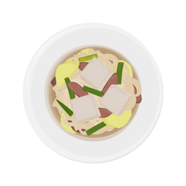 Vector Illustration Logo Clipart Top View Kore patates çorbası ya da Gamjaguk on a White Bowl
