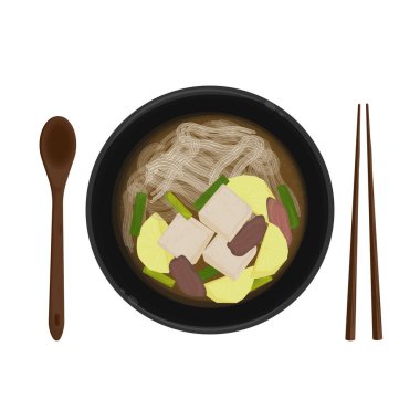 Vektör İllüstrasyon Logosu Üst Görünüm Kore Yemekleri Çubuğu ve Kaşıklı Gamjaguk