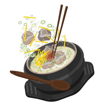 Vektör İllüstrasyon Logosu Yükseltme Gomtang Kore Et Kemik Çorbası Bir Ttukbaegi üzerinde