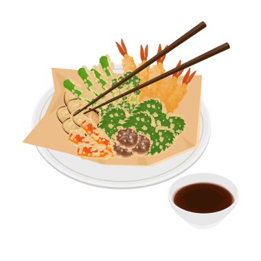 Tempura Karides ve Tempura Sebze ya da Kakiage yemeye hazır