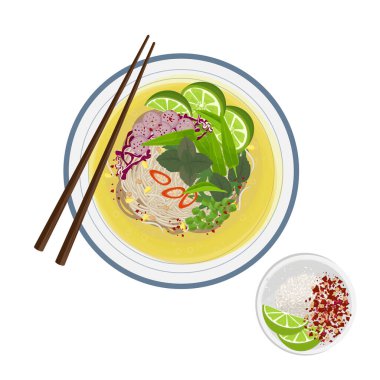 Vektör Illustration Logosu Üst Görünüm Num Banh Chok Nom Banh Chok Chok with Chopstick