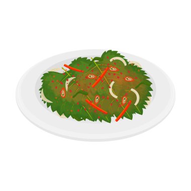 Vektör İllüstrasyon Logosu Beyaz Tabakta Koreli Yaprak Kimchi Kkaennip Kimchi