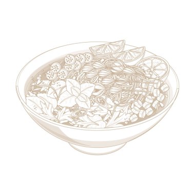 Vektör Illustration Logo Çizgisi Sanat Erişte Num Banh Chom nom banh chok banh chok chok Kamboçya Eriştesi