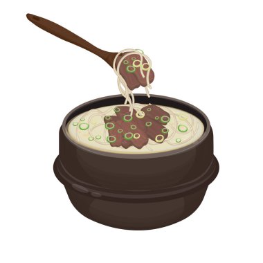 Vector Illustration Logo Clipart Bir Ttukbaegi üzerinde Seolleongtang Kore Biftek Çorbası Yemeye Hazır