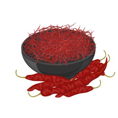 Vector Illustration Logo Clipart Kurutulmuş Chili Thread veya Silgochu on a Bowl