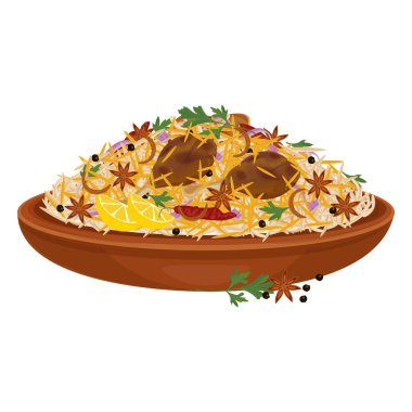 Vector Illustration logosu Clipart Hyderabadi Biryani veya Chicken Biryani