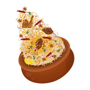 Vector Illustration logosu Clipart Levitation Indian Rice Biryani veya Chicken Biryani