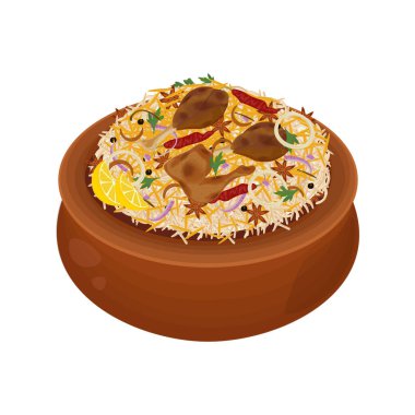 Vektör İllüstrasyon logosu Geleneksel Hint Gıda Tavuğu Biryani veya Biryani Rice 