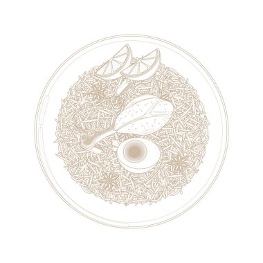 Vector Illustration Logo Hattı Sanat Üst Görünüm Tavuk Biryani Hint Yemekleri