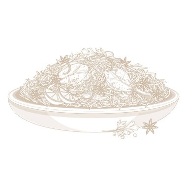 Vektör İllüstrasyon Logosu Sanat Hattı Tavuk Biryani Hint Yemeği