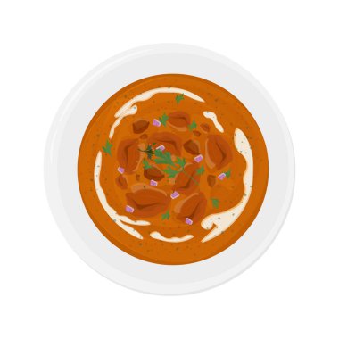 Vektör İllüstrasyon Logosu Üst Görünüm Hint Tavuğu Hint Körisi veya Tikka Masala