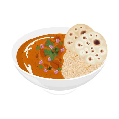 Vektör İllüstrasyon Logosu Tikka Masala Tavuğu ya da Tikka Masala ile Hint Tereyağı Tavuğu 