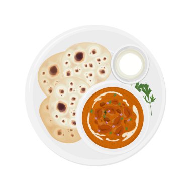 Vektör İllüstrasyon Logosu Üst Görünüm Hint Tereyağı Tavuğu veya Naan Ekmeği ile Tikka Masala