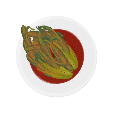 Vektör İllüstrasyon Logosu Üst Görünüm Yaprak Hardal Kimchi veya Gat Kimchi Kore Geleneksel Yemekleri