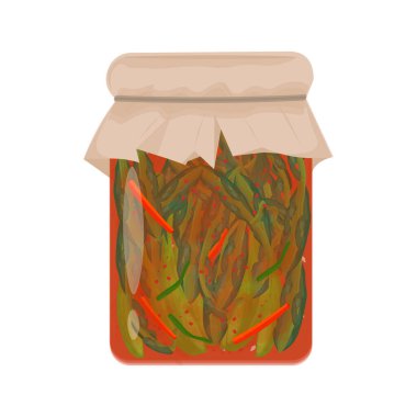Vektör İllüstrasyon Logosu Fermantasyon Hardal Yaprakları veya Kavanoza Gat Kimchi