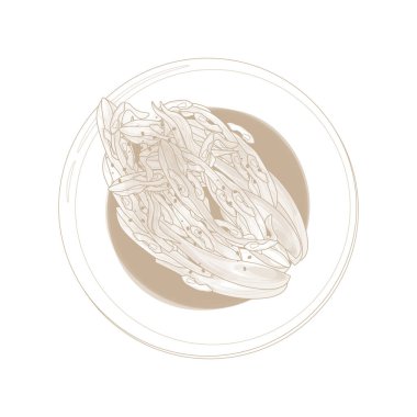 Vektör İllüstrasyon Logo Çizgisi Sanat Üst Görünüm Hardal Kimchi veya Gat Kimchi 