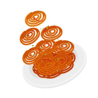 Vector Illustration Logo Clipart Levitation India Sweet Snack Jalebi on a Plate