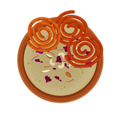 Vektör İllüstrasyon Logosu Tepe Görünümü Hindistan Tavşan ya da Rabri üzerinde Tatlı Atıştırmalık Jalebi