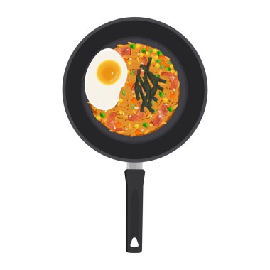 Vektör İllüstrasyon Logosu Tırmanışı Kimchi Bokkeumbap ya da Pan Pilavlı Kore Kimchi Kızartılmış Pirinci