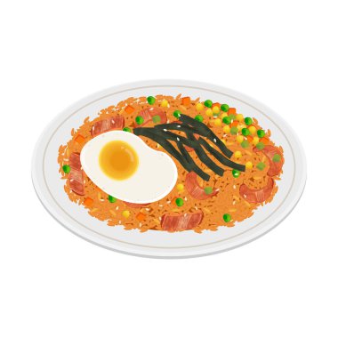 Vektör İllüstrasyon Logosu Clipart Kimchi Bokkeumbap veya Koreli Kimchi Kızarmış Pirinç