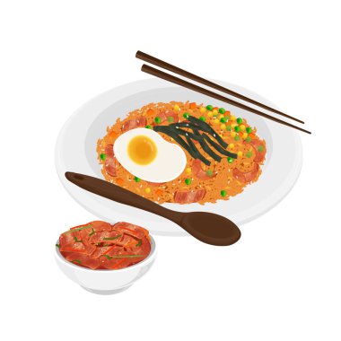 Vektör İllüstrasyon Logosu Tırmanışı Kimchi ve Kimchi 'yi ayrı bir kasede yemeye hazır