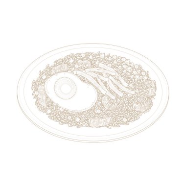 Vektör İllüstrasyon Logo Hattı Sanat Kimchi Tabakta Kızarmış Pirinç
