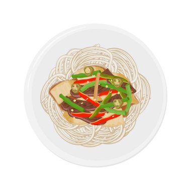 Vector Illustration Logo Clipart Üst Görünüm Laghman Eriştesi Tabakta