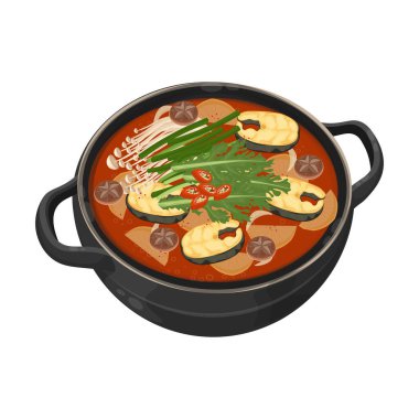 Vektör Illustration Logosu Bir Pan üzerinde Baharatlı Balık Güveci Pişirme Zirvesi