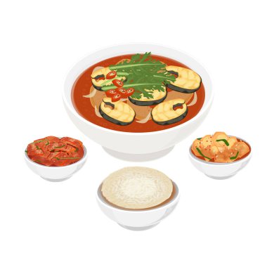 Vektör İllüstrasyon Logosu Pirinç ve Kimchi ile bir kâse üzerinde Maeuntang Tırmanışı