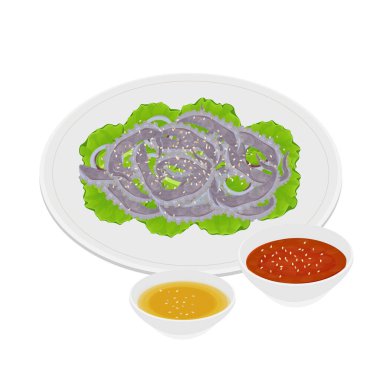 Vektör Illustration Logosu Sannakji Koreli Çiğ Ahtapot Dokunaçları Susam Yağı ve Tozlanmış Susam Tohumu ve Sos