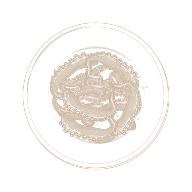 Vektör İllüstrasyon Logo Hattı Sanat Üst Görünüm Kore Yemeği Sannakji