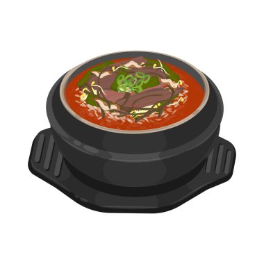Vector Illustration Logosu Ttukbaegi üzerinde Baharatlı Biftek Çorbası Yukgaejang 