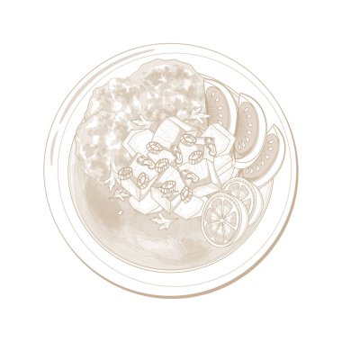 Vector Illustration Logo Line Art Top View Soto Betawi veya Soto Tangkar