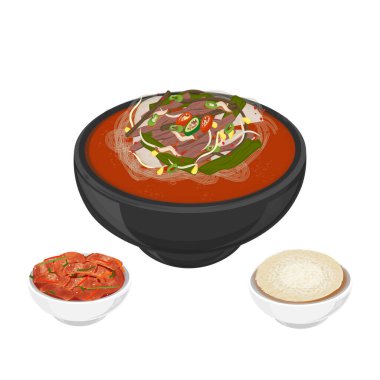 Vektör İllüstrasyon Logosu Yukgaejang ile Kimchi ve Rice