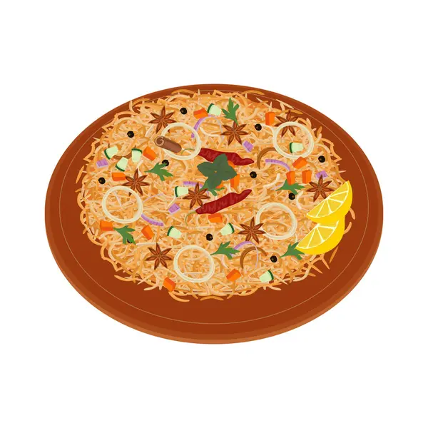Vektör İllüstrasyon logosu Sebze Tırmanışı Biryani Hint Vejetaryen Biryani Rice