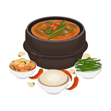 Vector Illustration logosu geleneksel Kore Çorbası Chueotang ya da Loach çorbası Kore yılan balığı çorbası ya da Mikuraji Çorbası