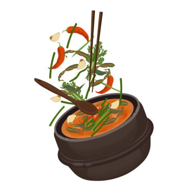 Vector Illustration logosu Clipart Levitation geleneksel Kore Çorbası Chueotang veya Loach çorbası Kore yılan balığı çorbası