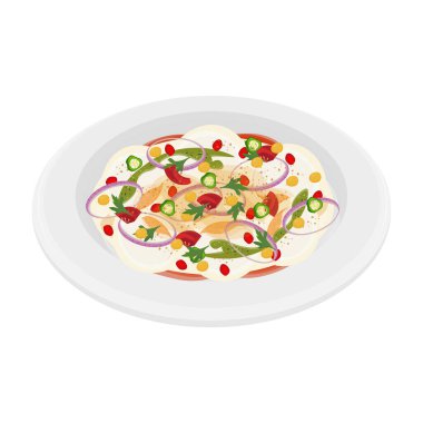 Vector Illustration logosu Beyaz Tabakta Dahi Wada Dahi Dahi Bhalla Chaat