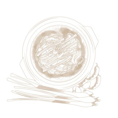 Vector Illustration logo hattı sanat Top View Kore Geleneksel Çorbası Chueotang