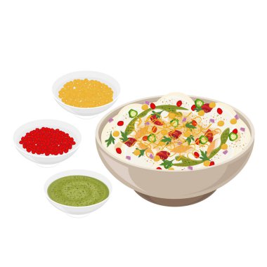 Vektör Illustration logosu Clipart Dahi Vada veya Dahi Bhalla Chaat Hint Gıda