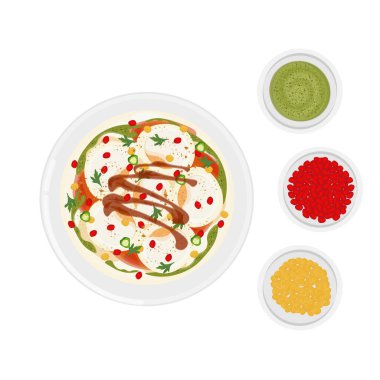 Vector Illustration logosu Cliew Top View Dahi Vada veya Dahi Bhalla Chaat Hint Gıda
