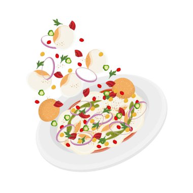 Vector Illustration logosu Clipart Levitation Dahi Vada veya Dahi Bhalla Chaat Hint Gıda