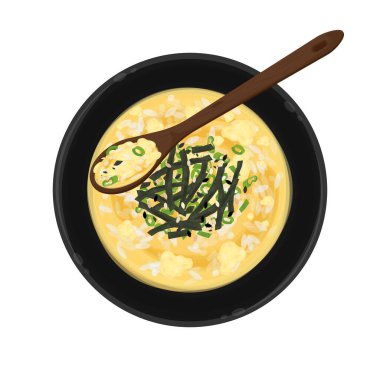 Vektör İllüstrasyon logosu Üst Görünüm Egg Okayu Japon Pirinç lapası yemeye hazır