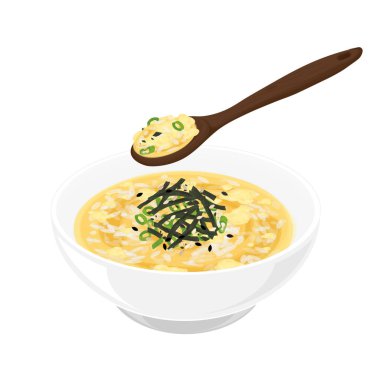 Vector Illustration logosu Egg Okayu Japon Pirinç lapası yemeye hazır