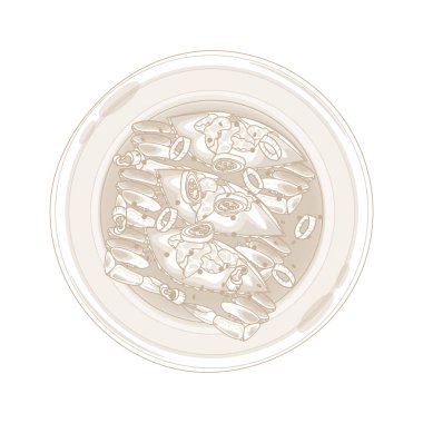 Vector Illustration logo çizgisi sanat eseri Top View Ganjang Gejang veya Çiğ Yengeç Soya sosunda marine edilmiş