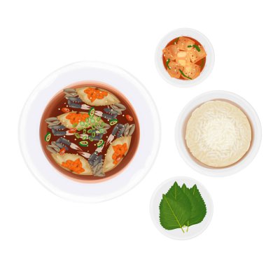 Vektör İllüstrasyon logosu Pirinç ve Kimchi ile Ganjang Gejang 'a tırman 