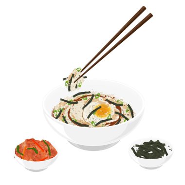 Vector Illustration logosu Gyeran Bap Kore Yumurta Pirinci yemeye hazır Kimchi ve Seaweed ile