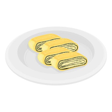 Vector Illustration logosu Clipart Gyeran Mari Kore rulo omleti ve beyaz tabakta deniz yosunu