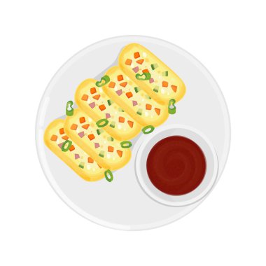 Vector Illustration logosu Cliew Top View Gyeran Mari veya Kore usulü soslu omlet 